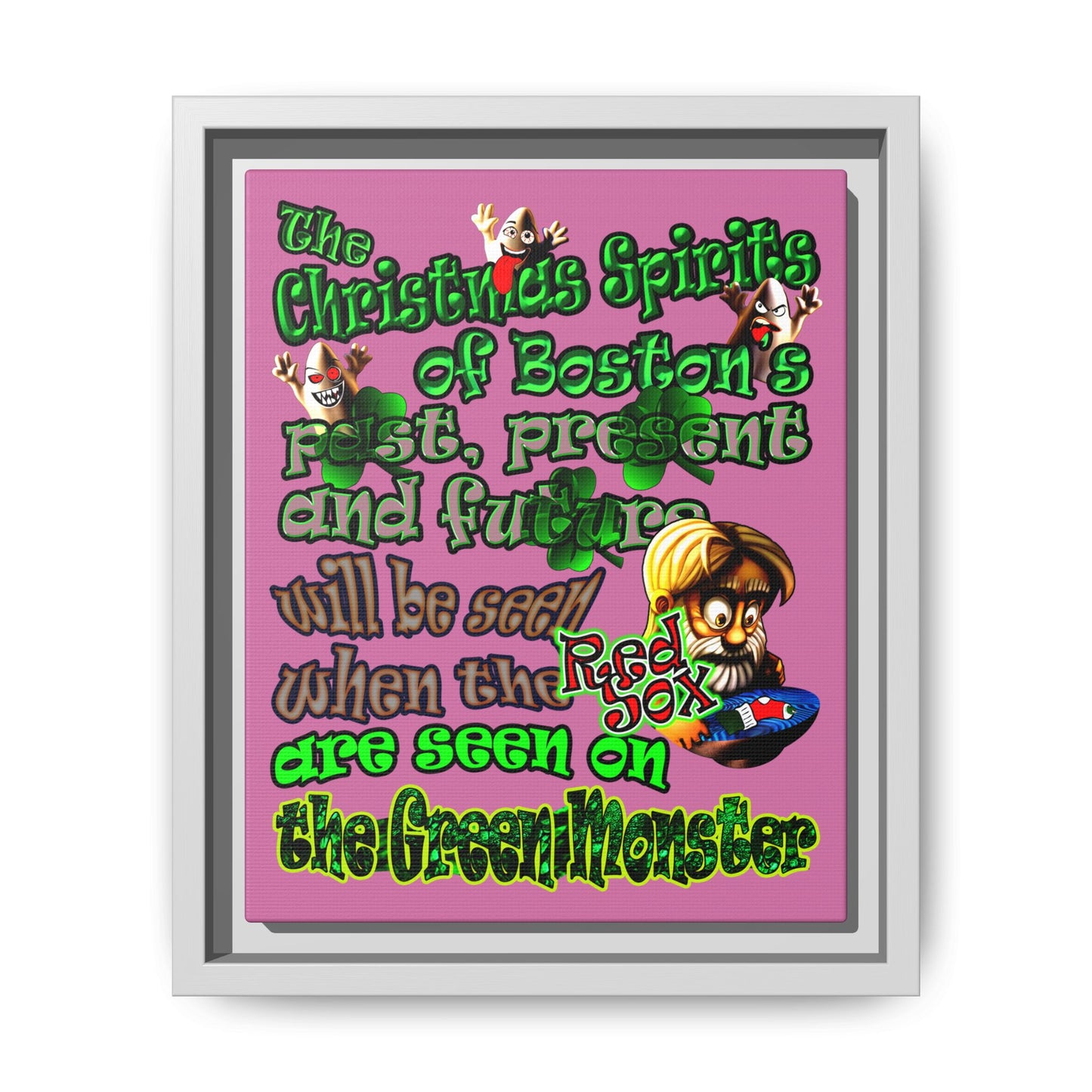 christmas spirits of boston - framed canvas art (light pink)
