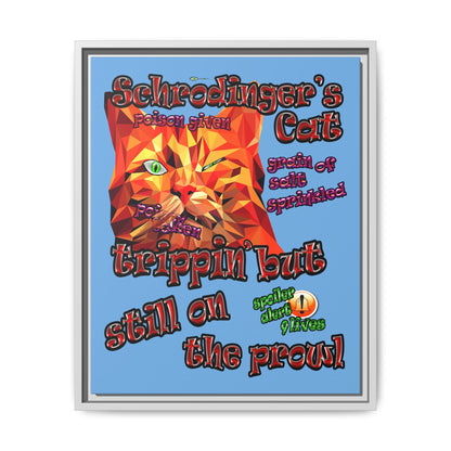 schrodinger's cat - framed canvas art (light blue)