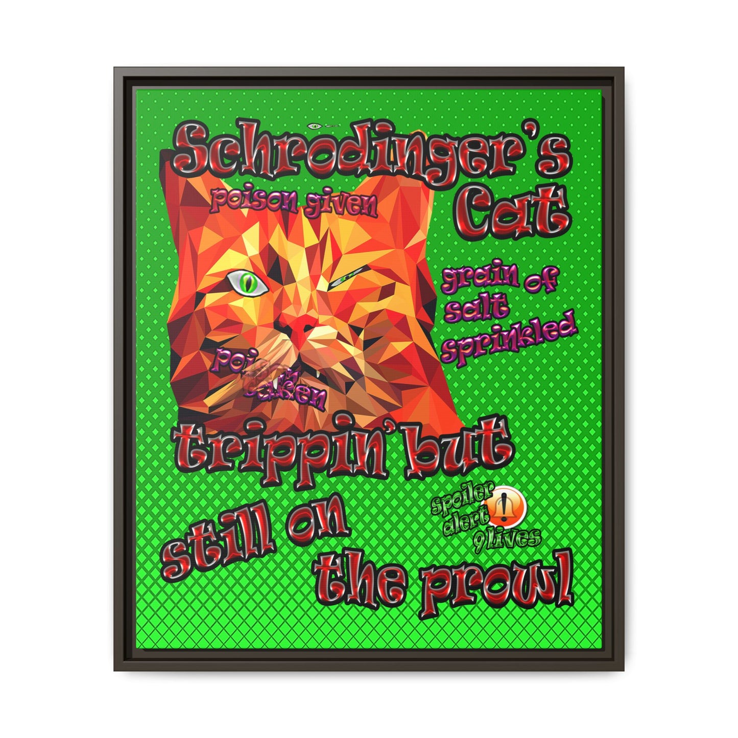 schrodinger's cat - framed canvas art (logo green)
