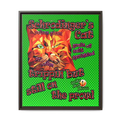 schrodinger's cat - framed canvas art (logo green)