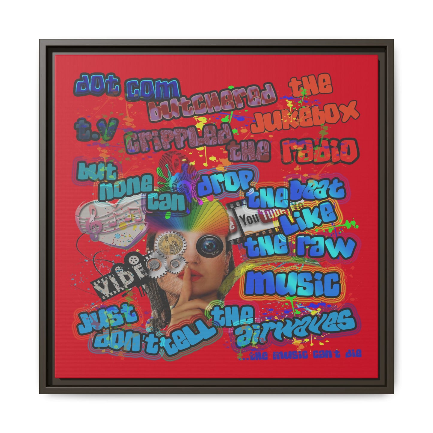 drop the beat - framed canvas art (dark red)