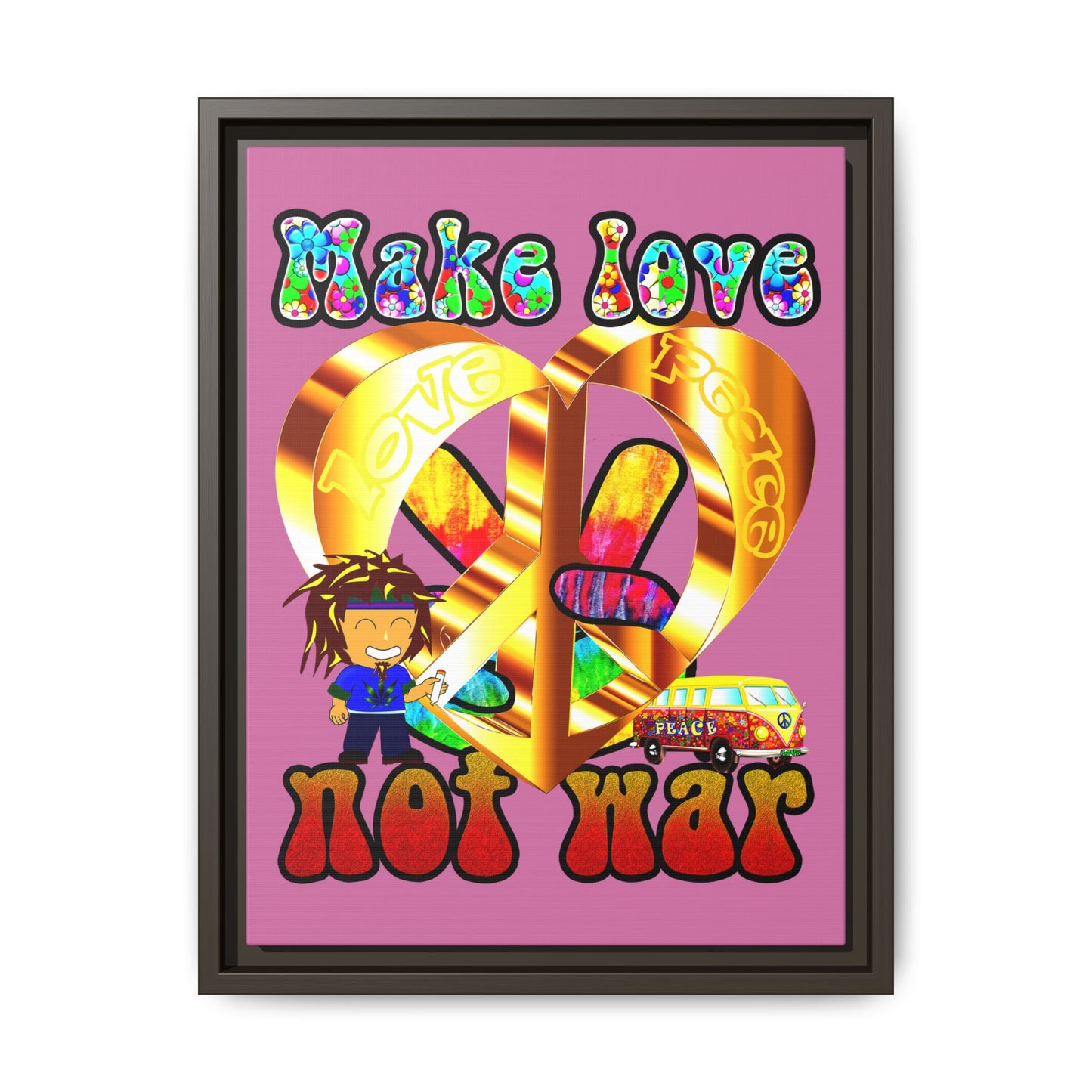 love peace - framed canvas art (light pink)