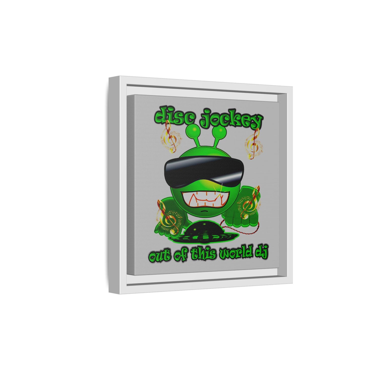 disc jockey - framed canvas art (light grey)