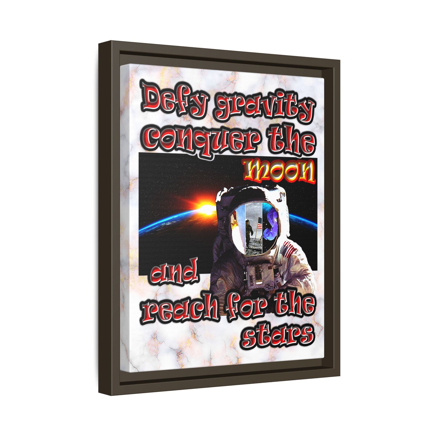 defy conquer reach - framed canvas art (white marble)