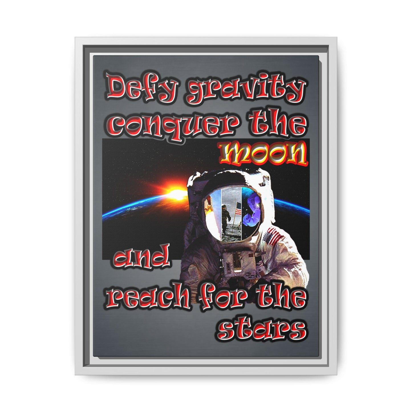 defy conquer reach - framed canvas art (grey-light grey)