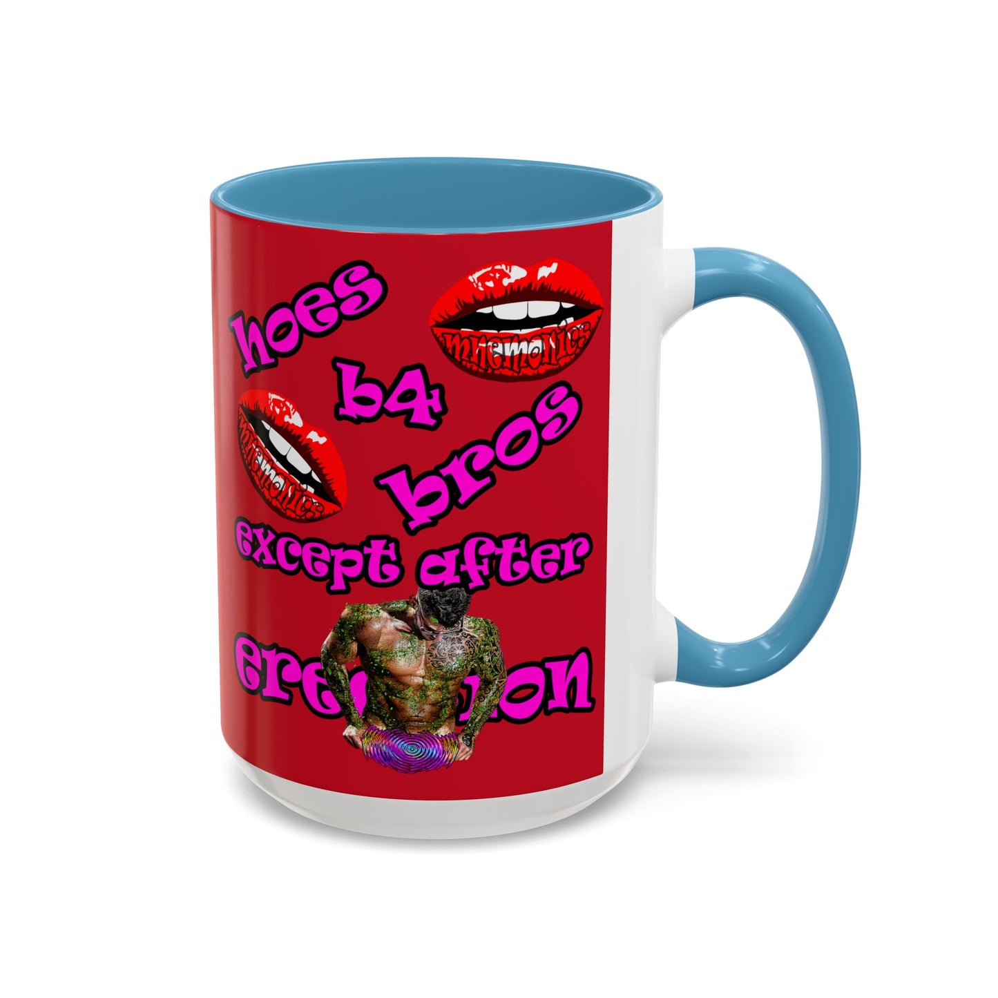 hoes b4 bros - Accent Mug (dark red)