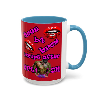 hoes b4 bros - Accent Mug (dark red)