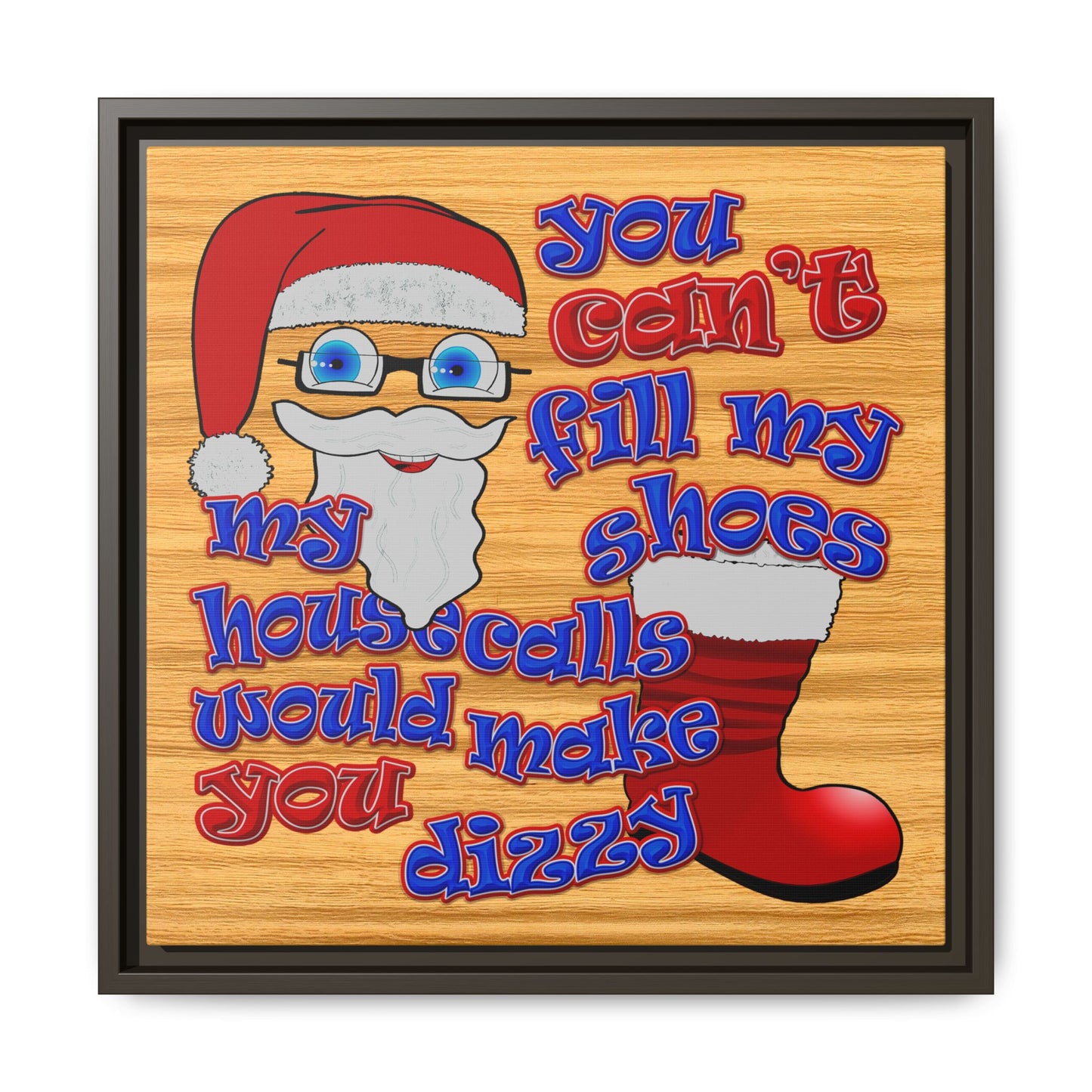 santa's shoes - framed canvas art (butterscotch wood finish)