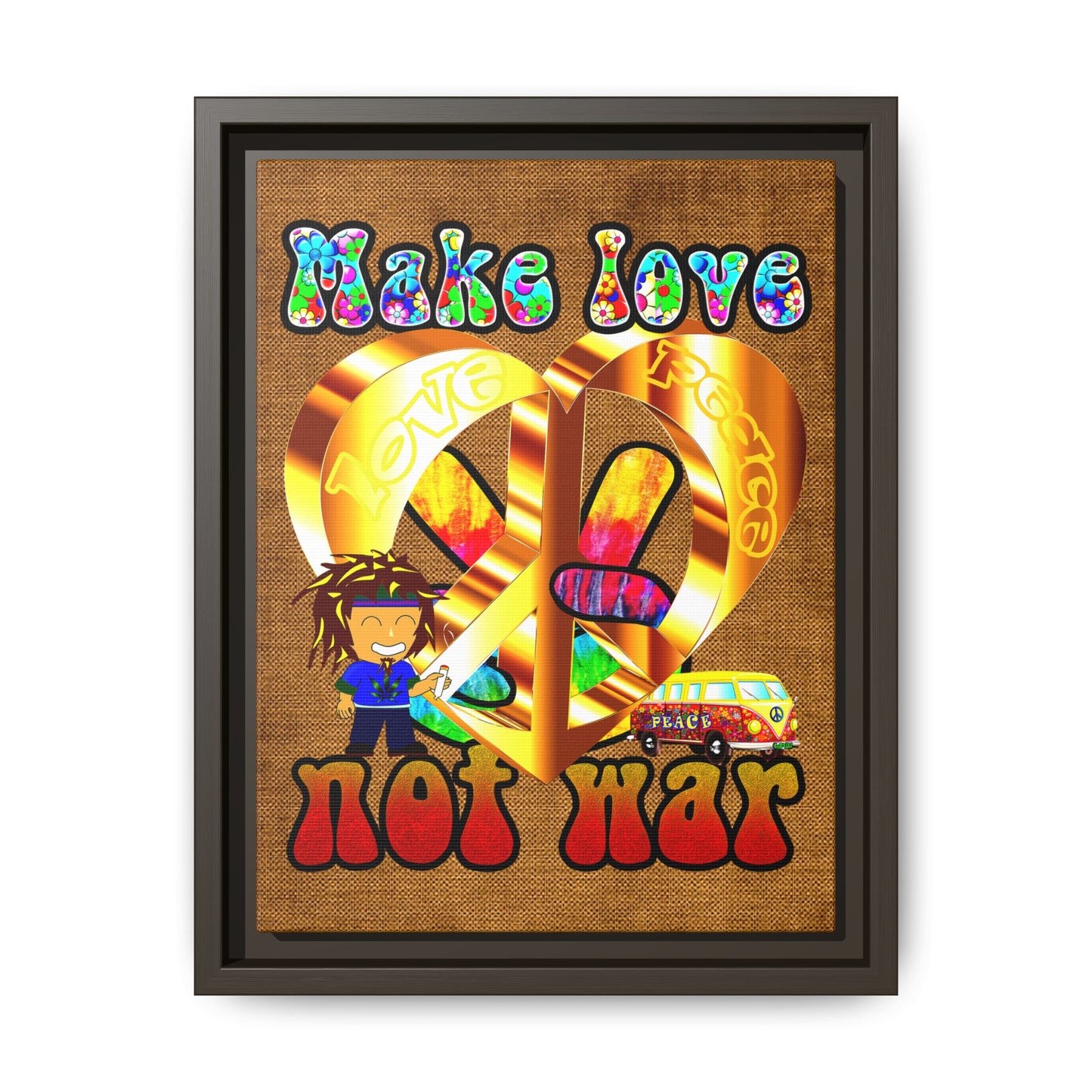 love peace - framed canvas art (brown papyrus)