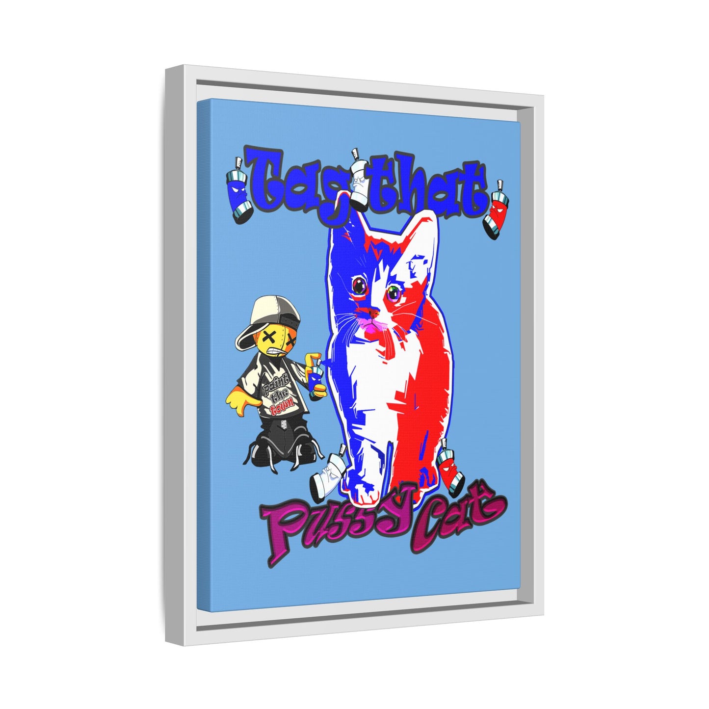 tag that - framed canvas art (light blue)