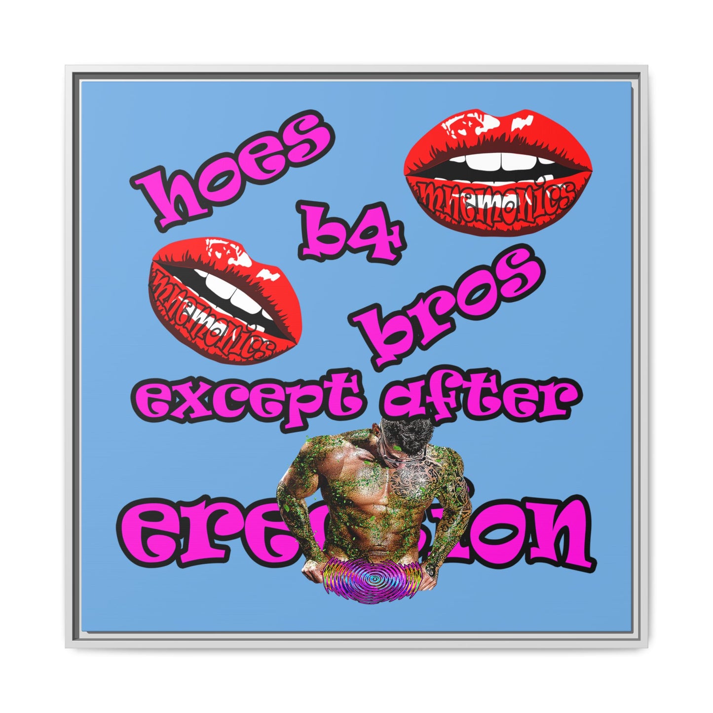 hoes b4 bros - framed canvas art (light blue)