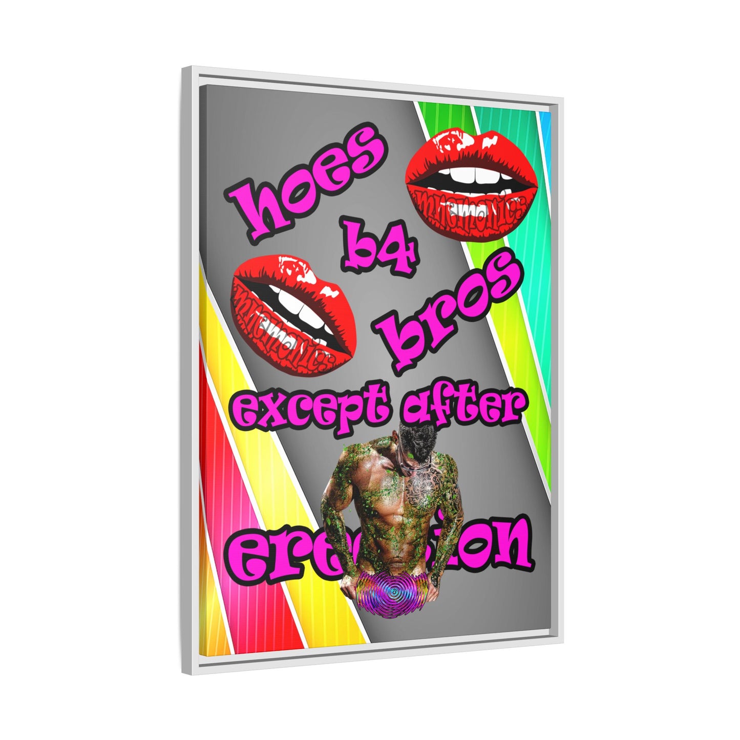 hoes b4 bros - framed canvas art (rainbow split)
