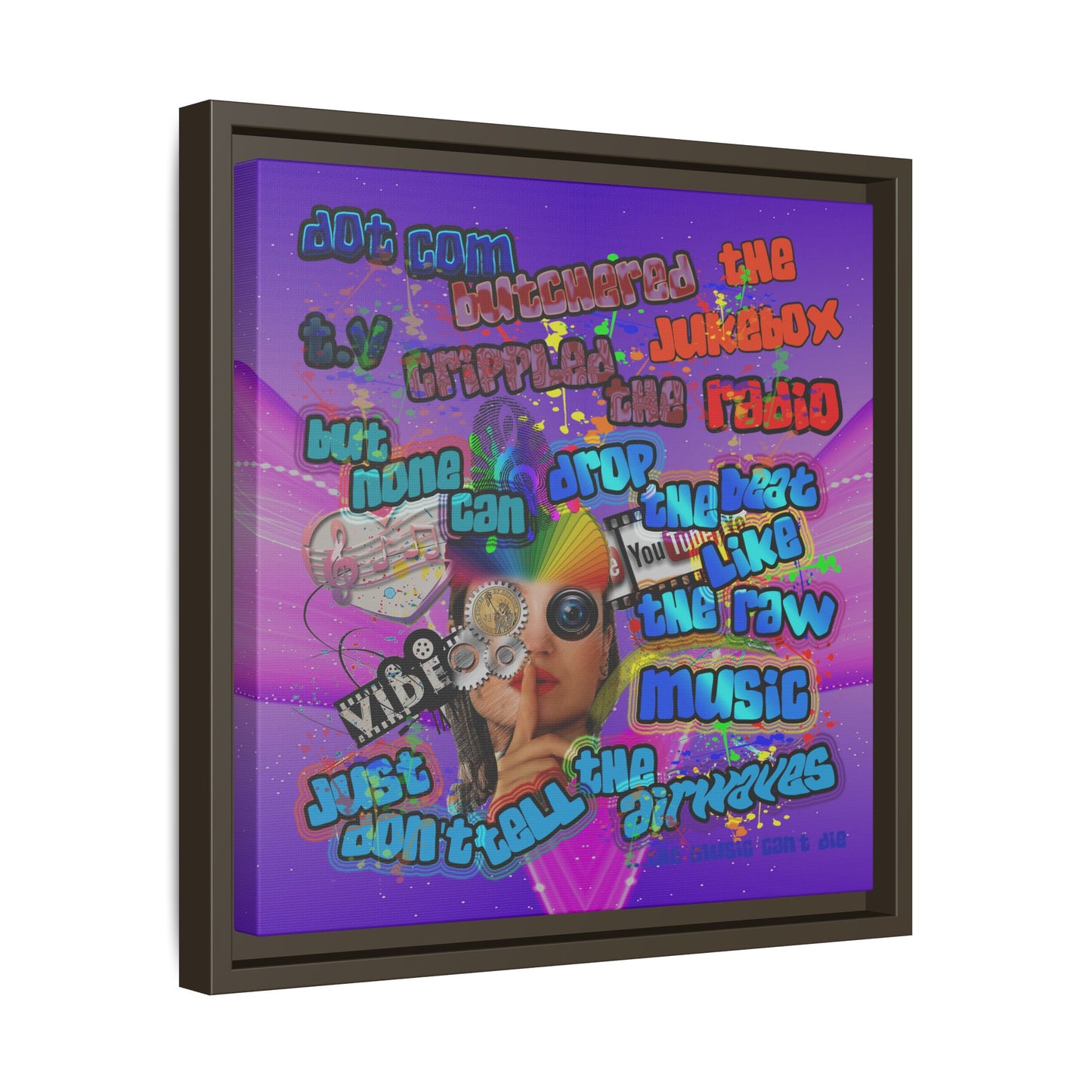 drop the beat - framed canvas art (purple-pink wave)
