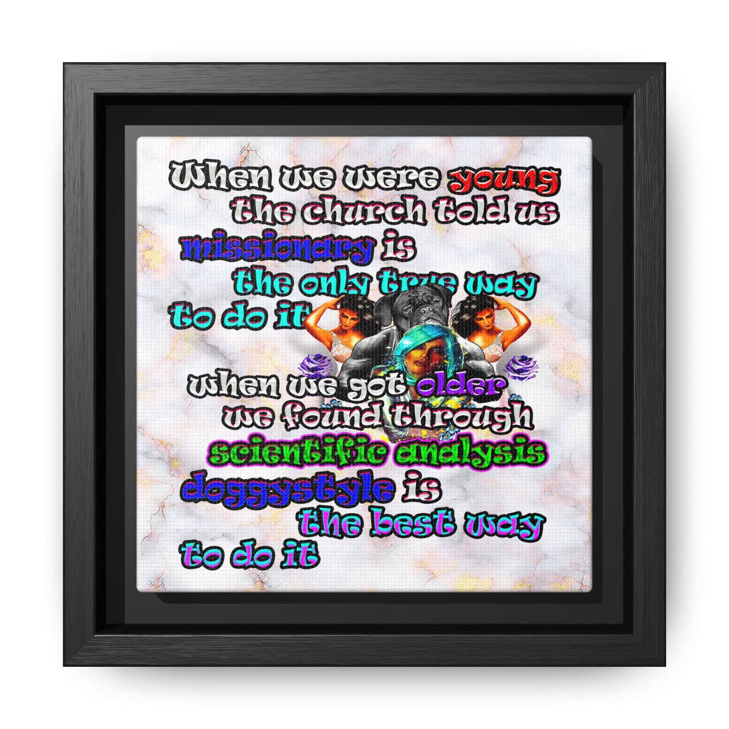 doggystyle - framed canvas art (white marble)