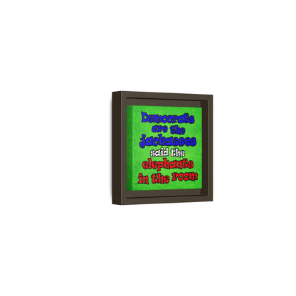 donkeys and elephants - framed canvas art (green turf)