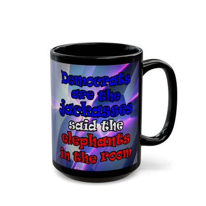 donkeys and elephants - Black Mug (grey-pink wave)
