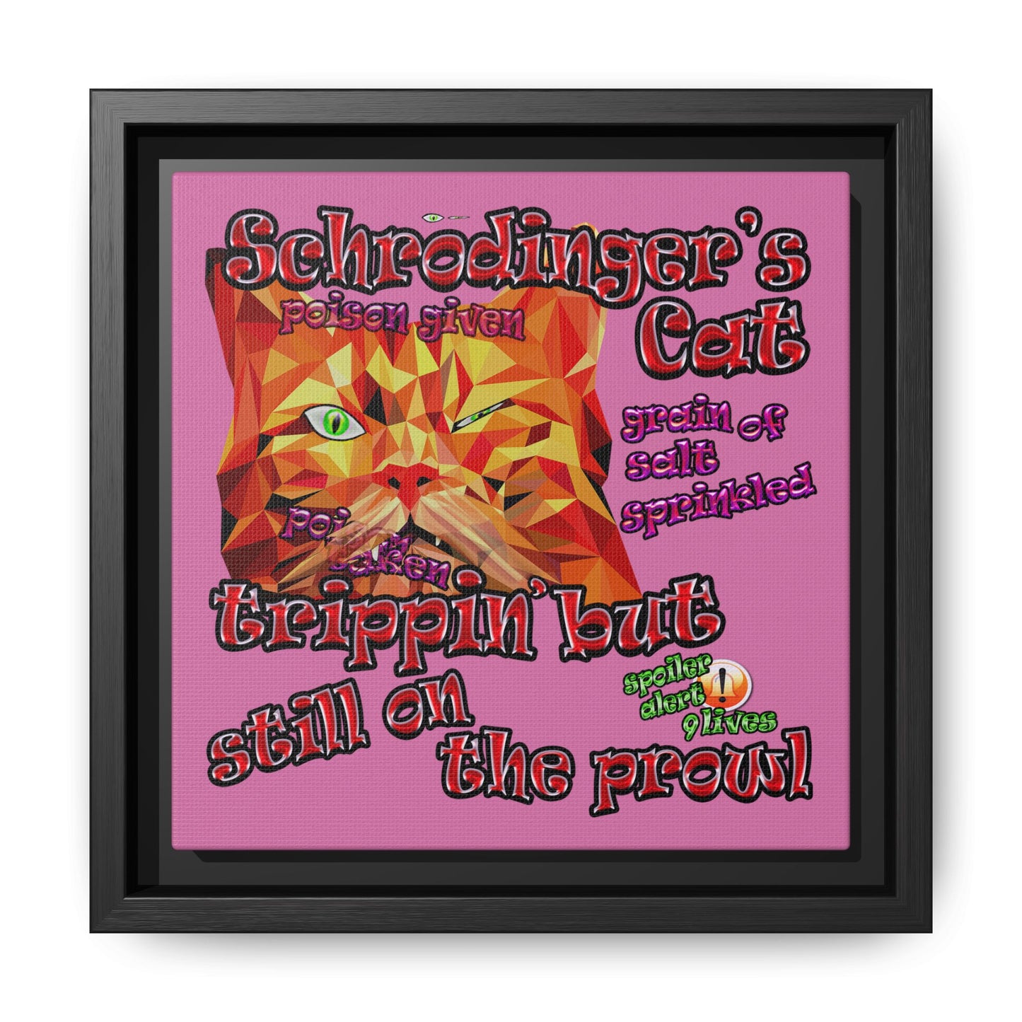 schrodinger's cat - framed canvas art (light pink)