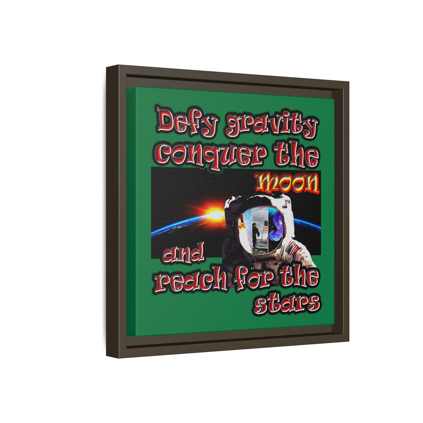 defy conquer reach - framed canvas art (dark green)