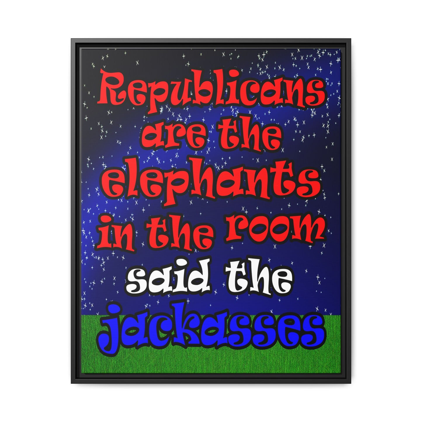 donkeys and elephants - framed canvas art ('snoops' background)