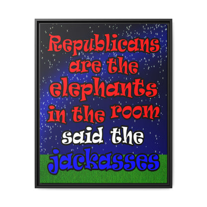 donkeys and elephants - framed canvas art ('snoops' background)