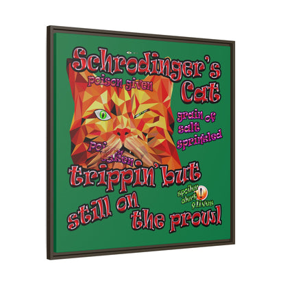 schrodinger's cat - framed canvas art (dark green)