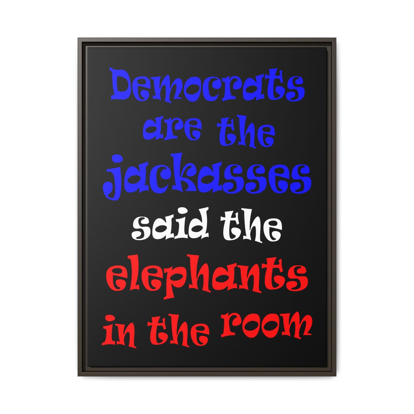 donkeys and elephants - framed canvas art (black)