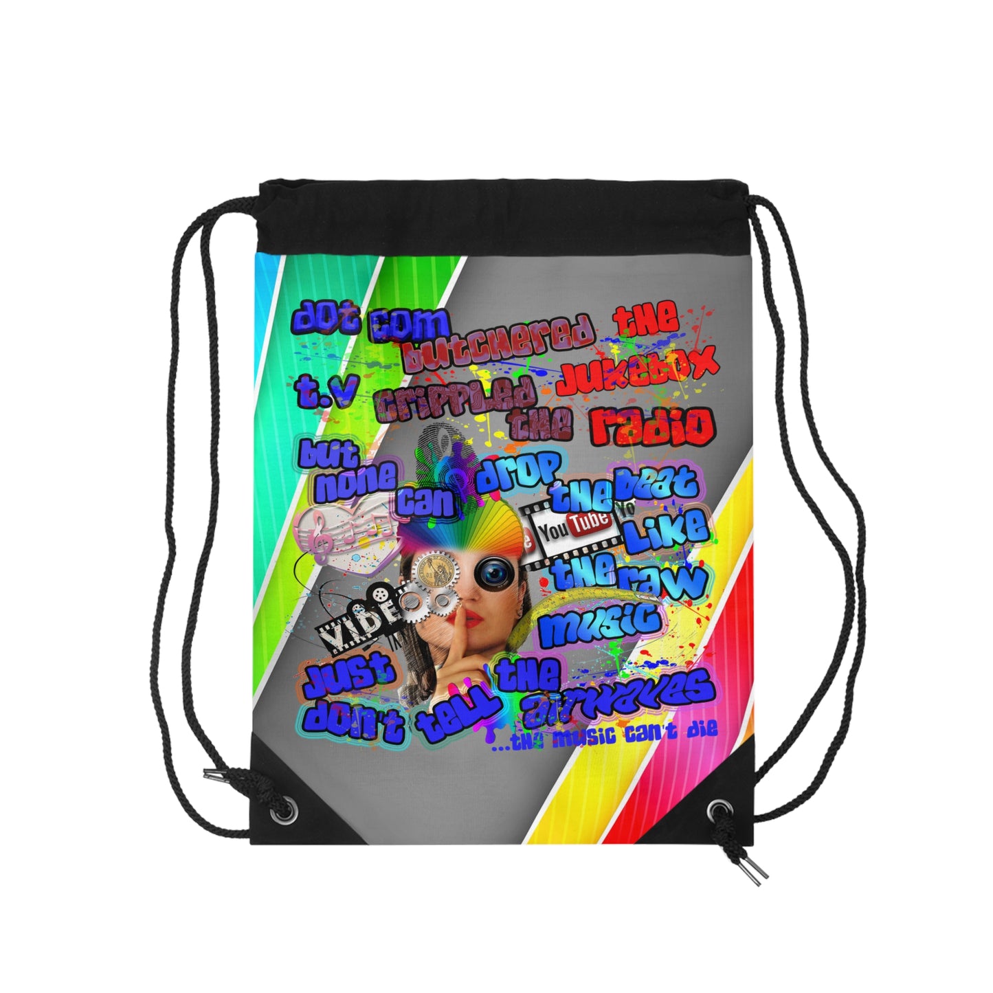 drop the beat - Drawstring Bag (rainbow split)