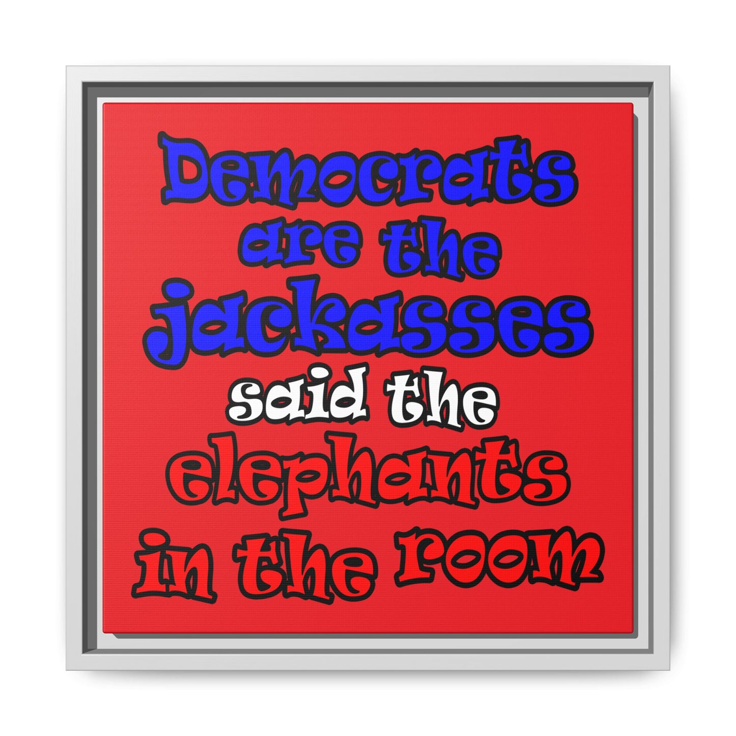 donkeys and elephants - framed canvas art (red)
