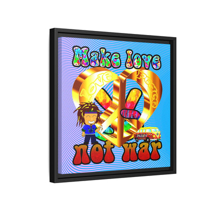love peace - framed canvas art (light blue-purple wave)