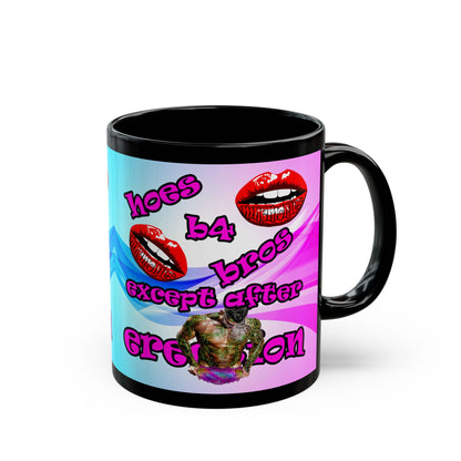 hoes b4 bros - Black Mug (light blue-pink wave)