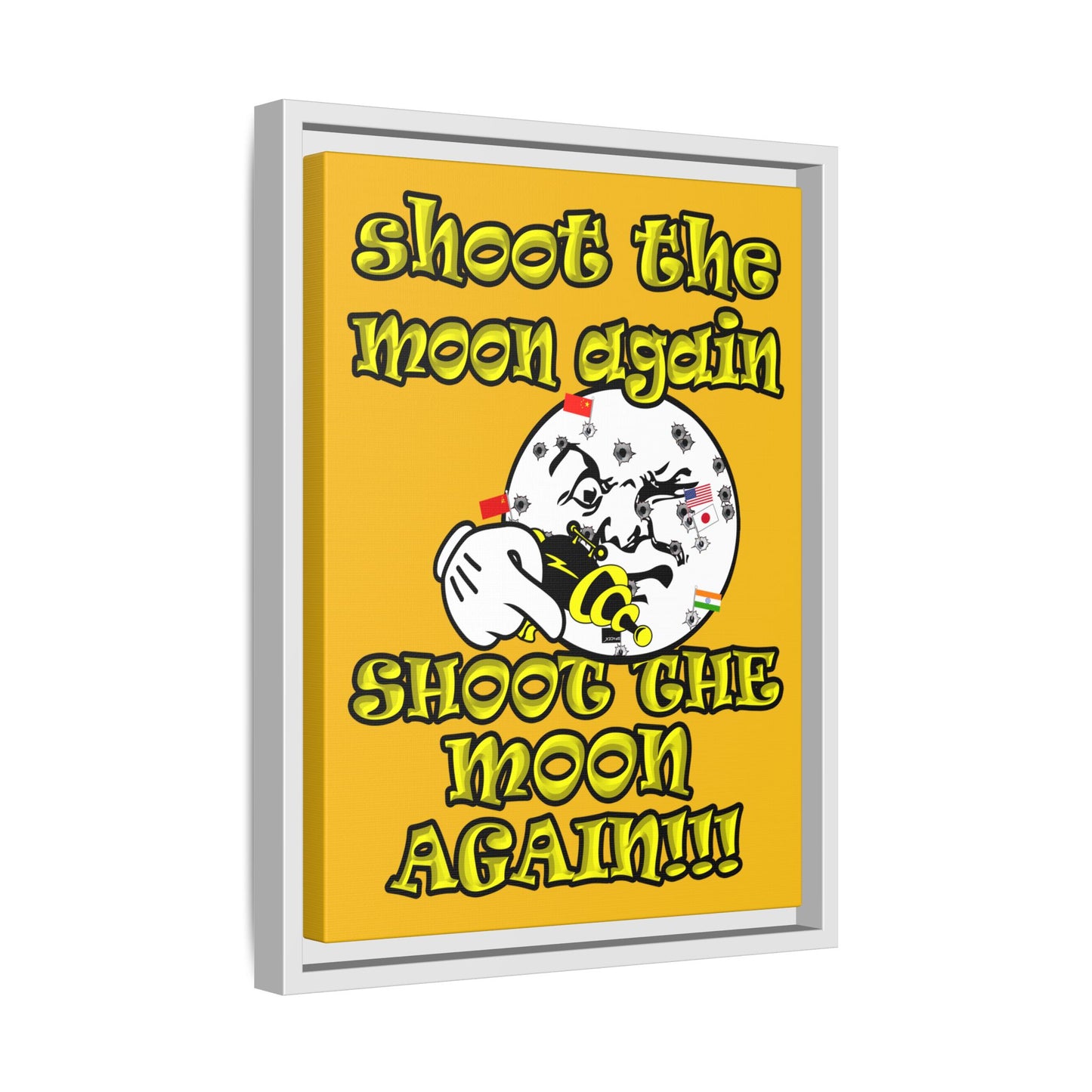 shoot the moon again - framed canvas art (yellow)