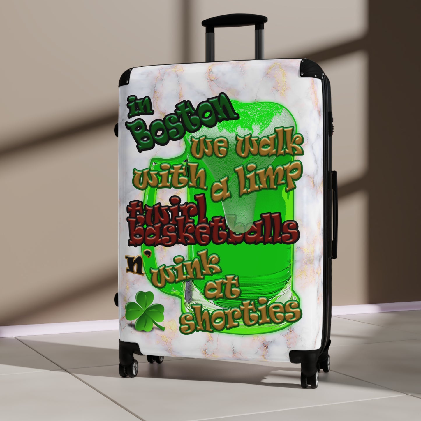 celtics logo - Suitcase (white marble)