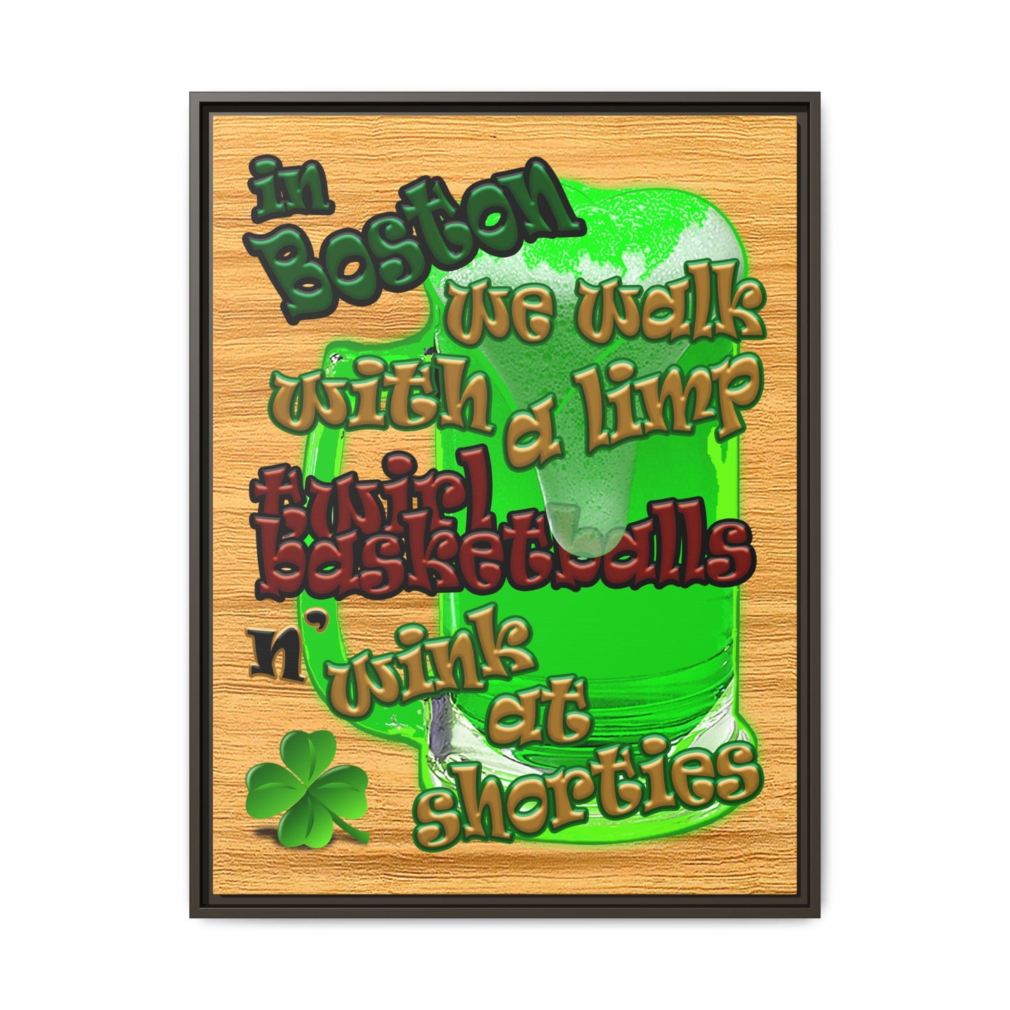 celtics logo - framed canvas art (butterscotch wood finish)