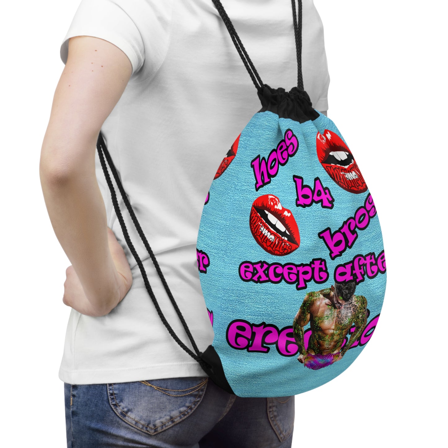 hoes b4 bros - Drawstring Bag (faded blue)