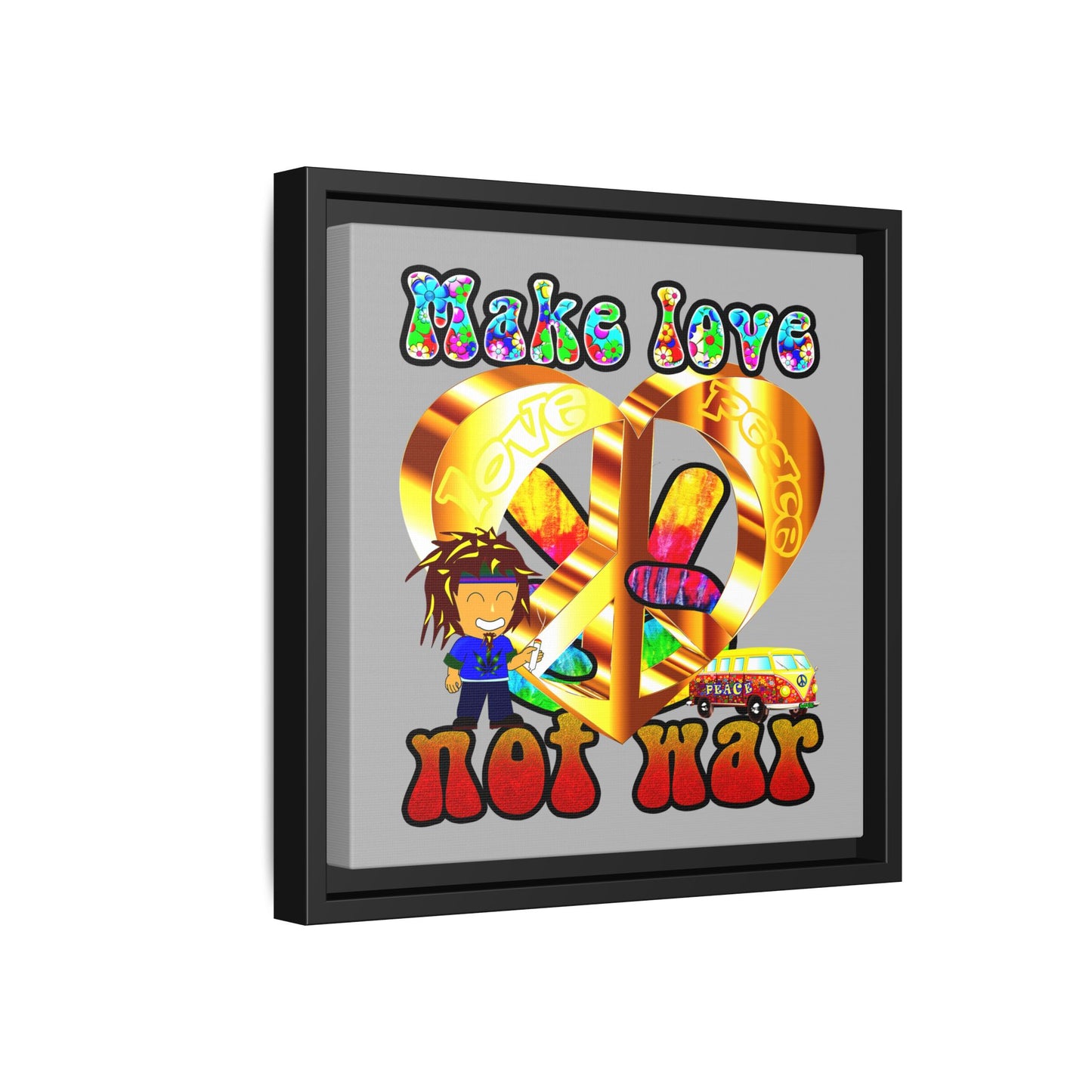 love peace - framed canvas art (light grey)
