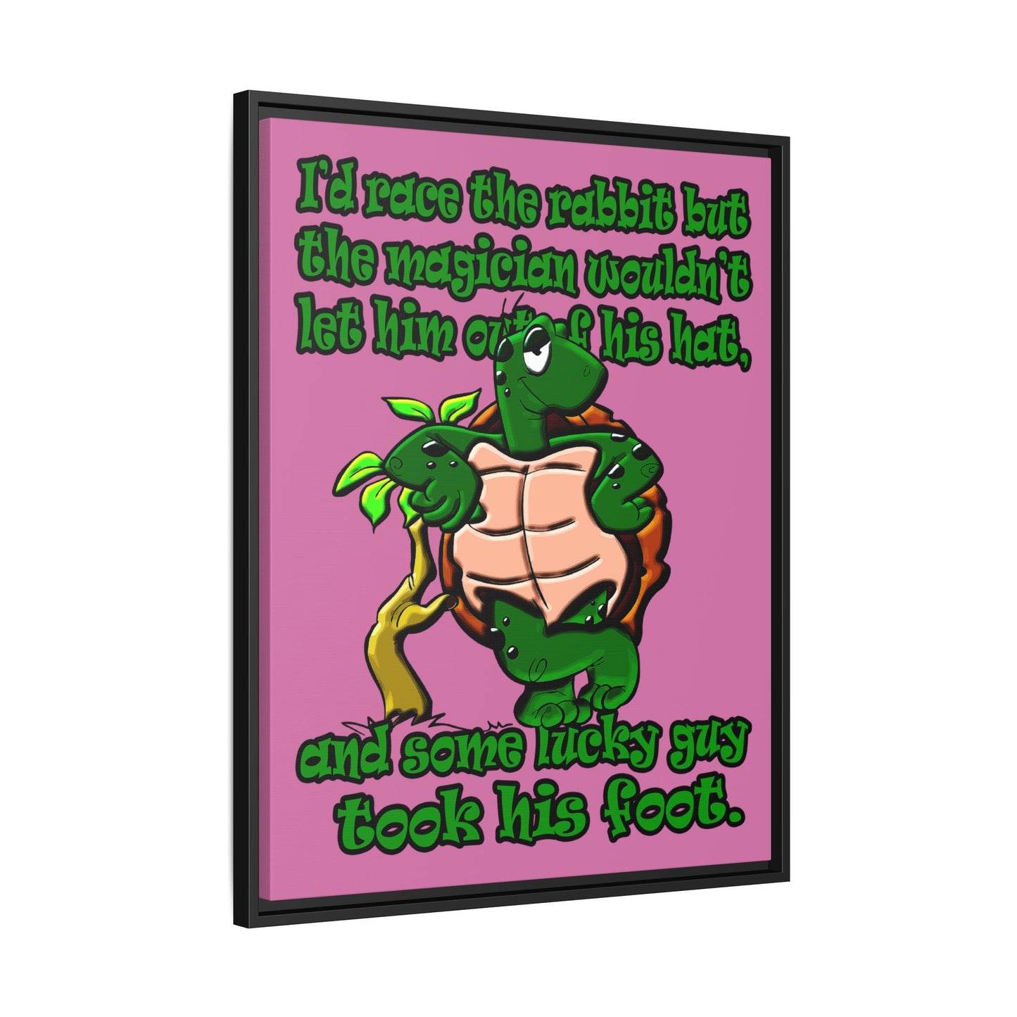 turtle race - framed canvas art (light pink)
