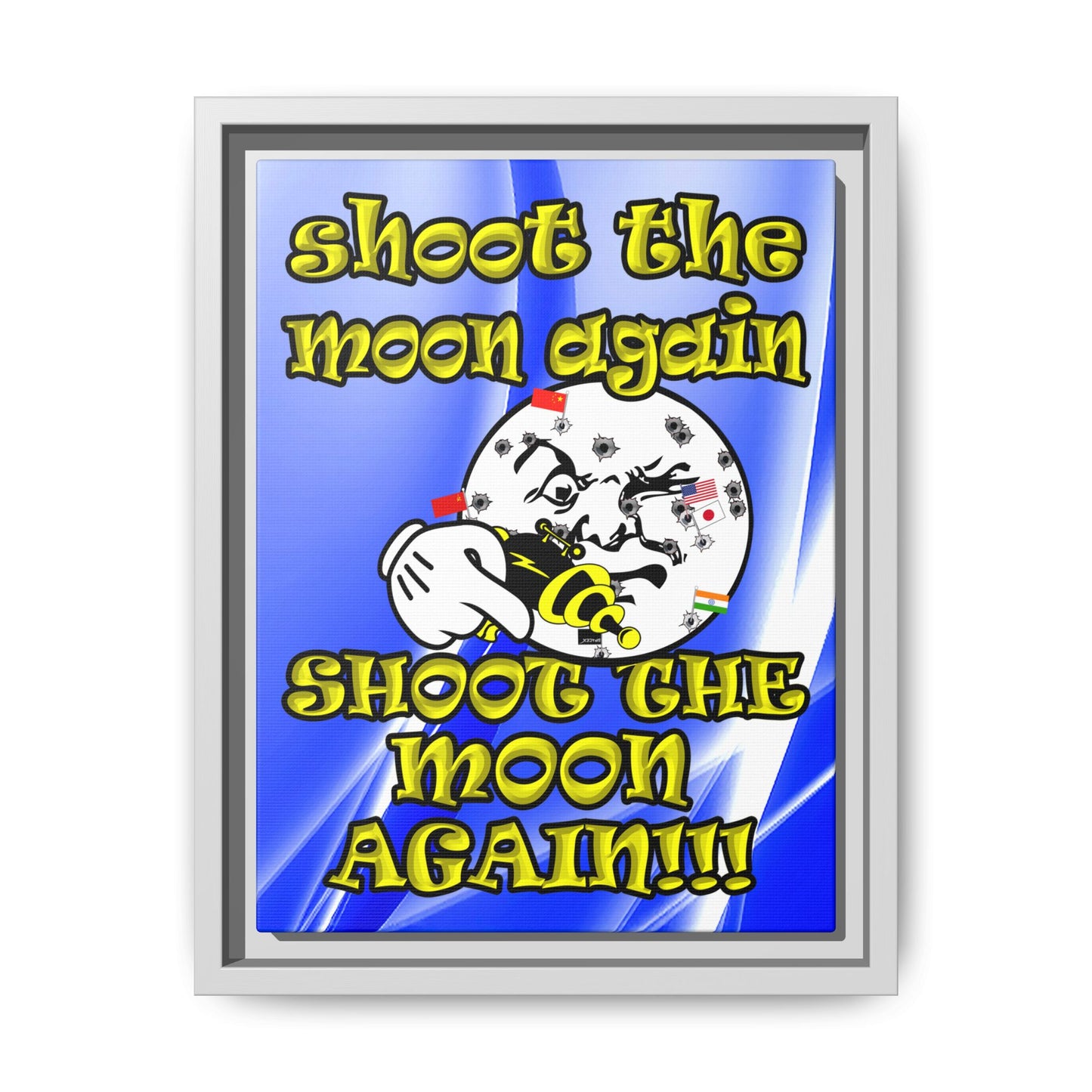 shoot the moon again - framed canvas art (blue-white wave)