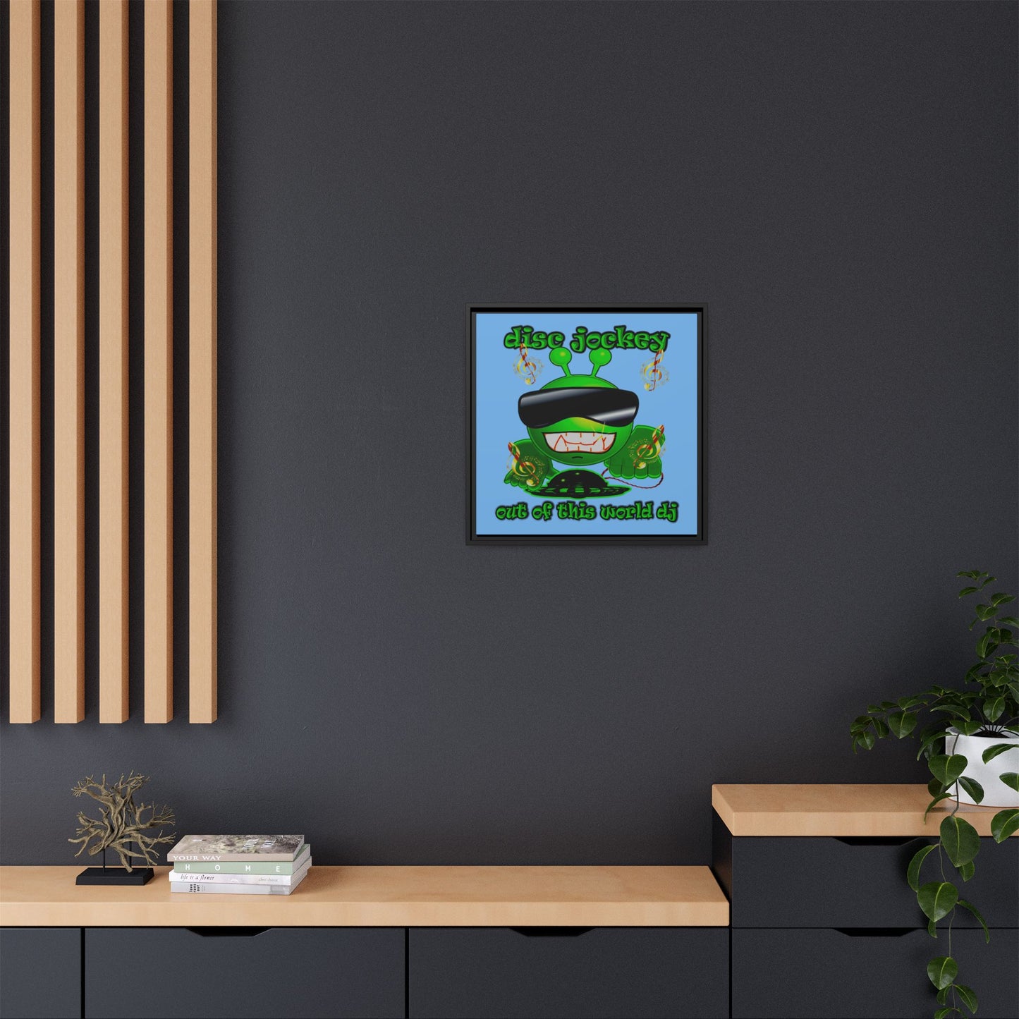 disc jockey - framed canvas art (light blue)