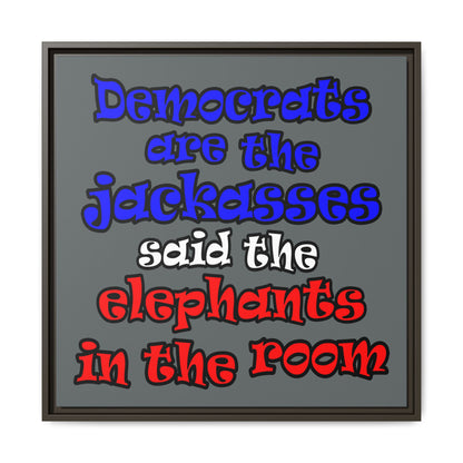 donkeys and elephants - framed canvas art (dark grey)