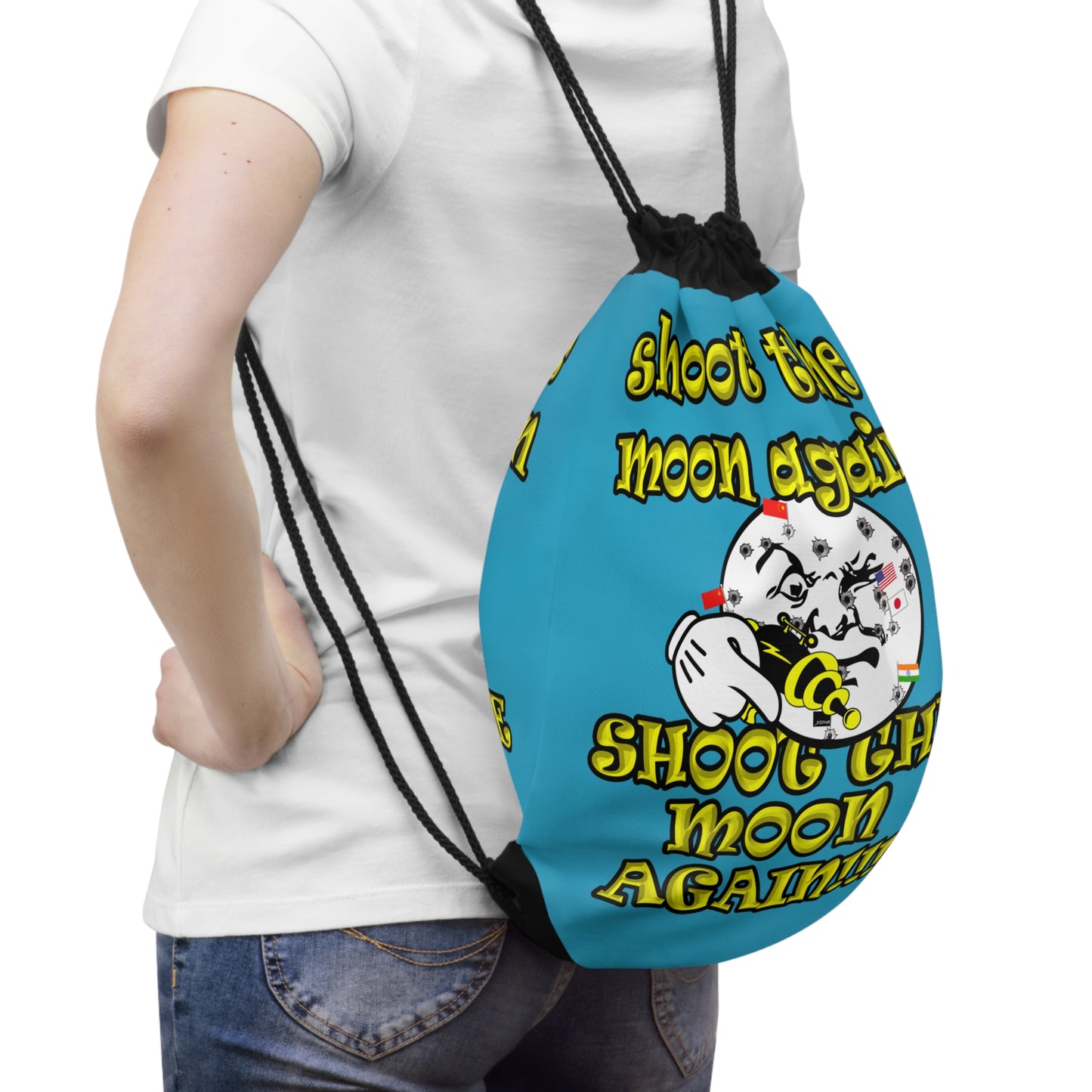 shoot the moon again - Drawstring Bag (turquoise)