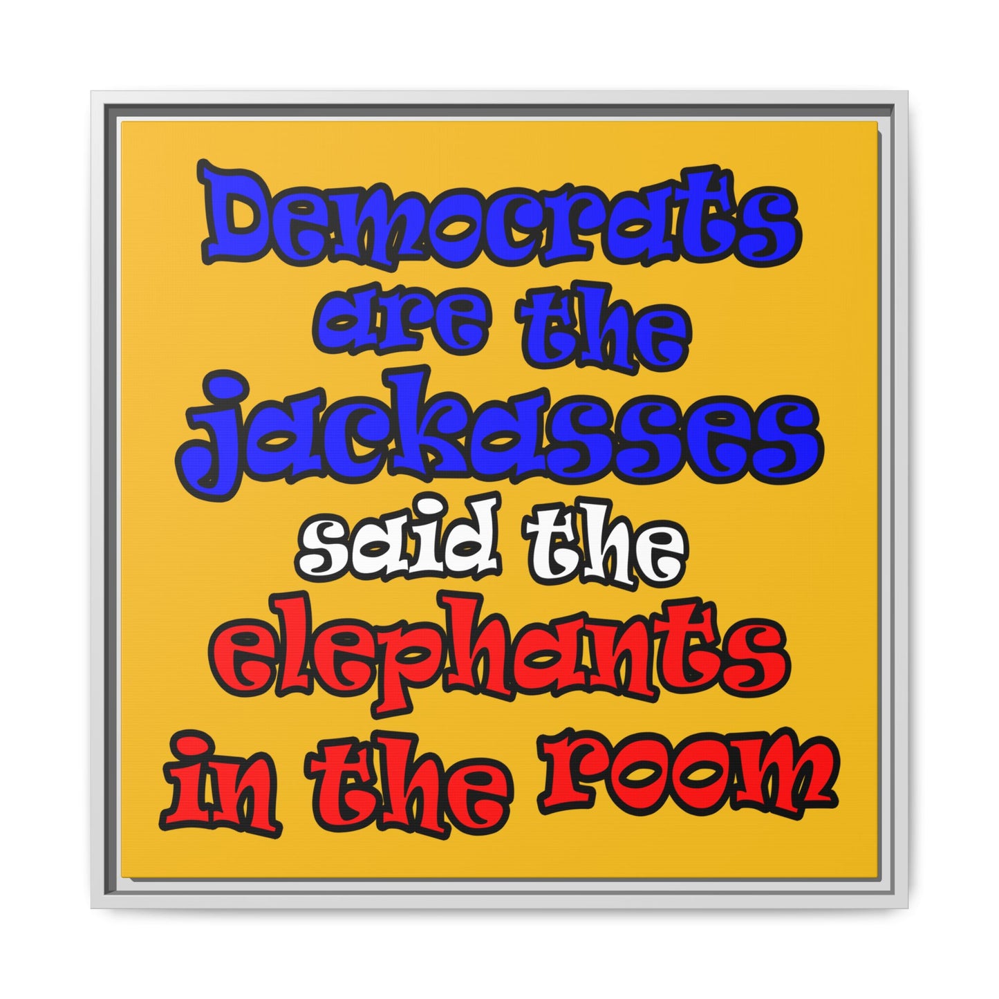 donkeys and elephants - framed canvas art (yellow)