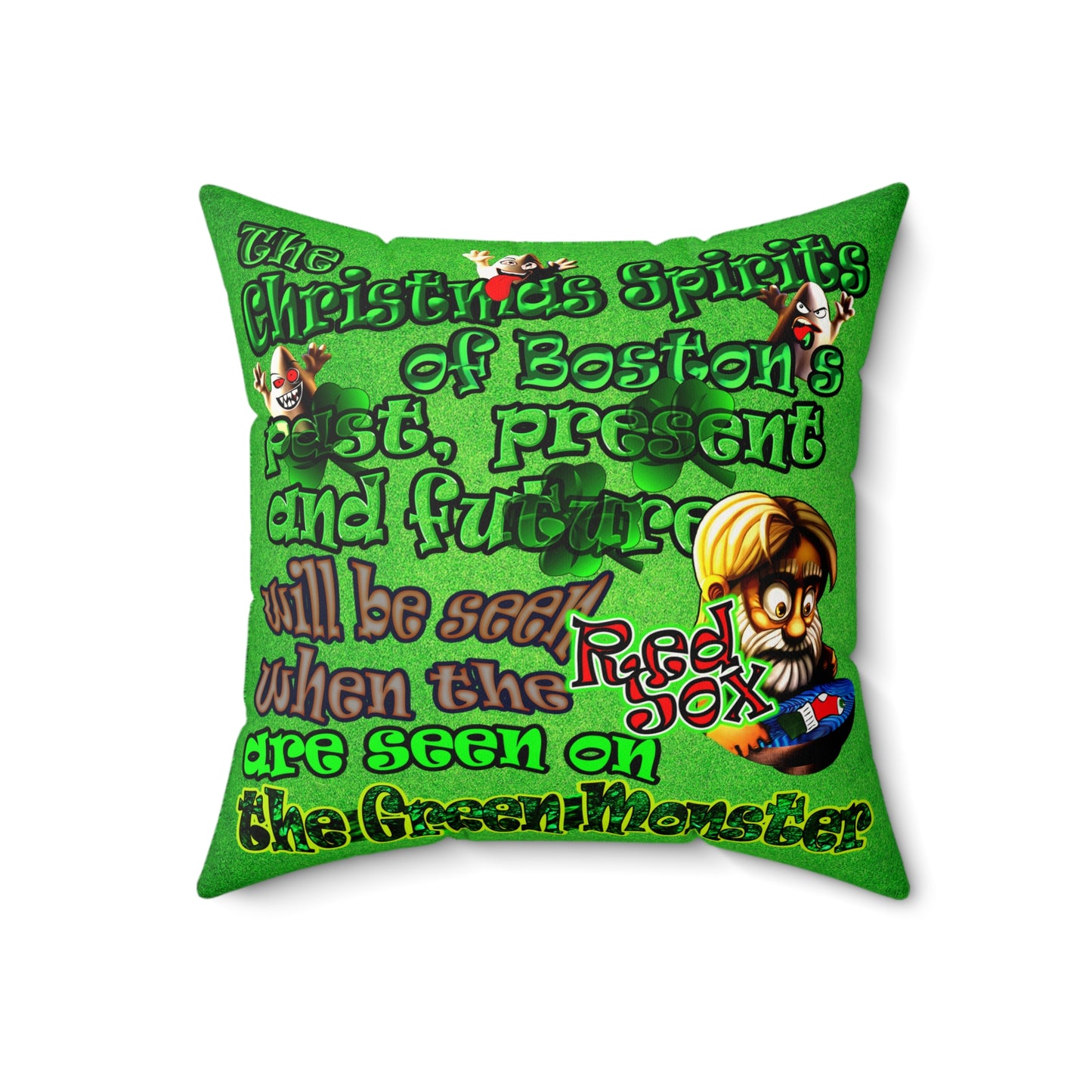 christmas spirits of boston - Faux Suede Square Pillow - (green turf)