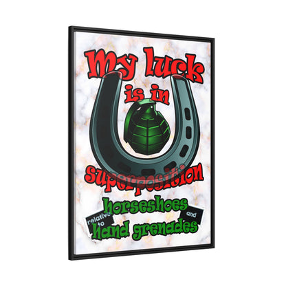 my luck - framed canvas art (white marble)