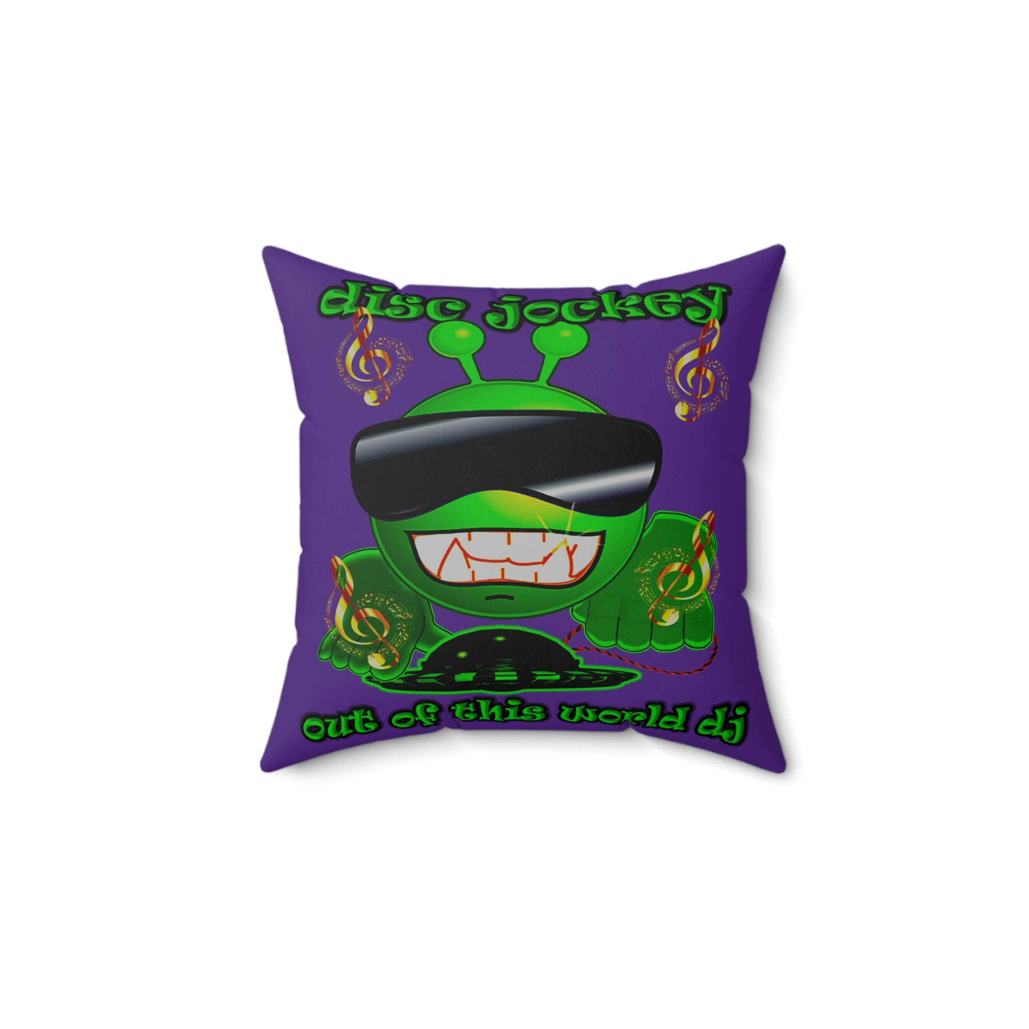 disc jockey - Spun Polyester Square Pillow - (purple)