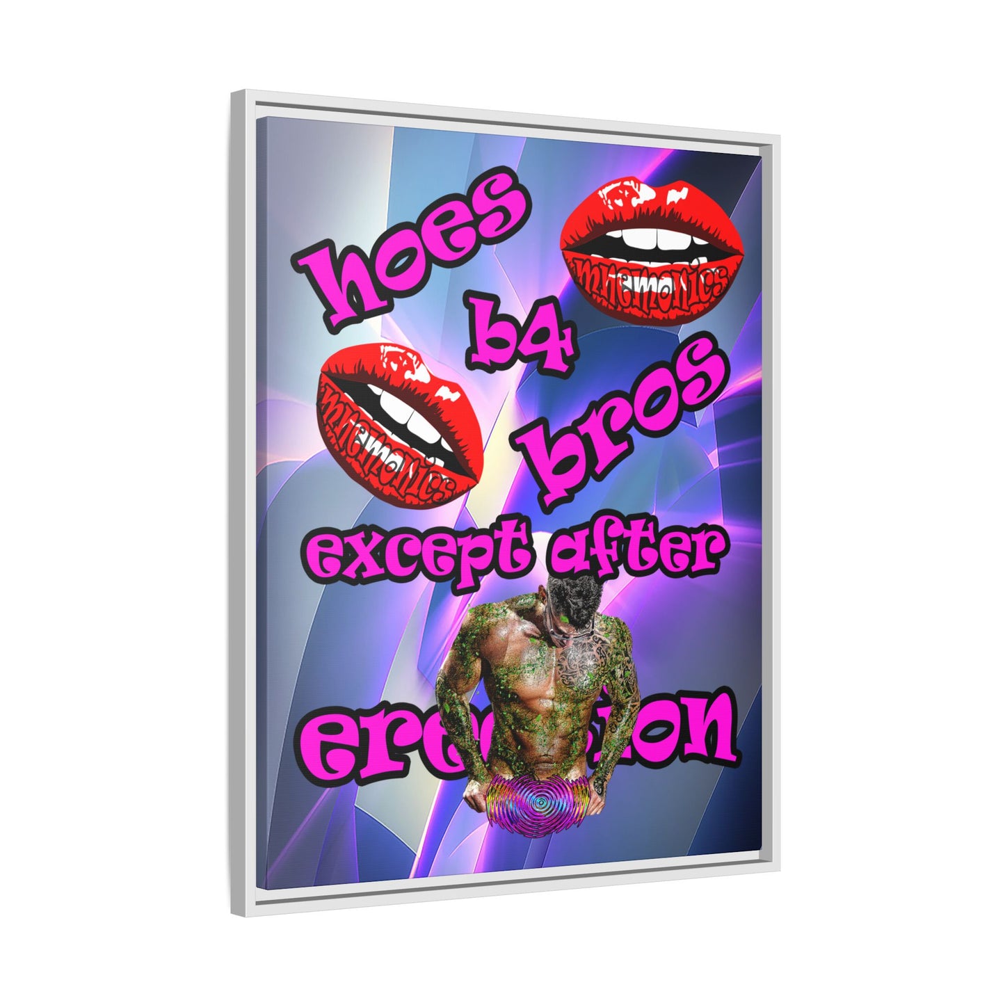 hoes b4 bros - framed canvas art (grey-pink wave)