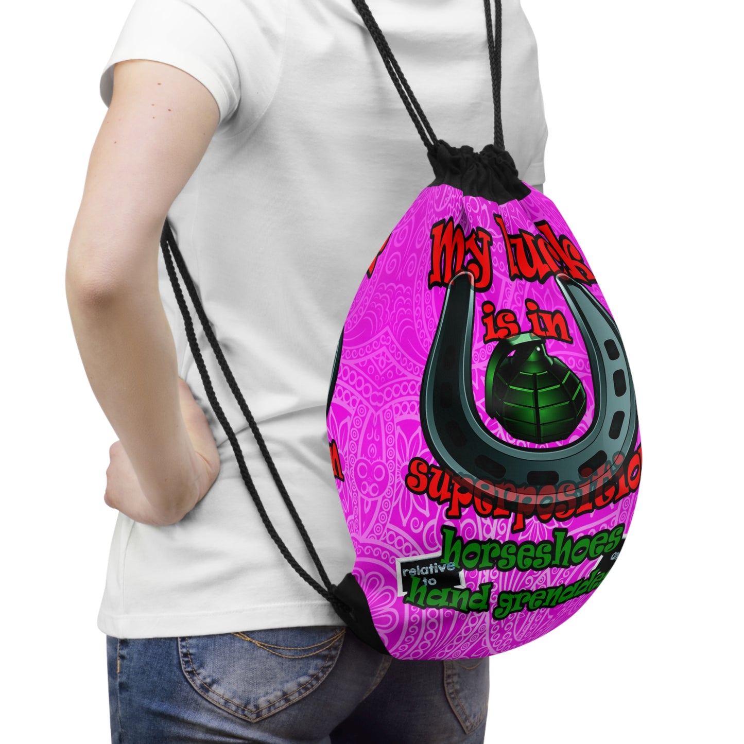 my luck - Drawstring Bag (pink swirl)