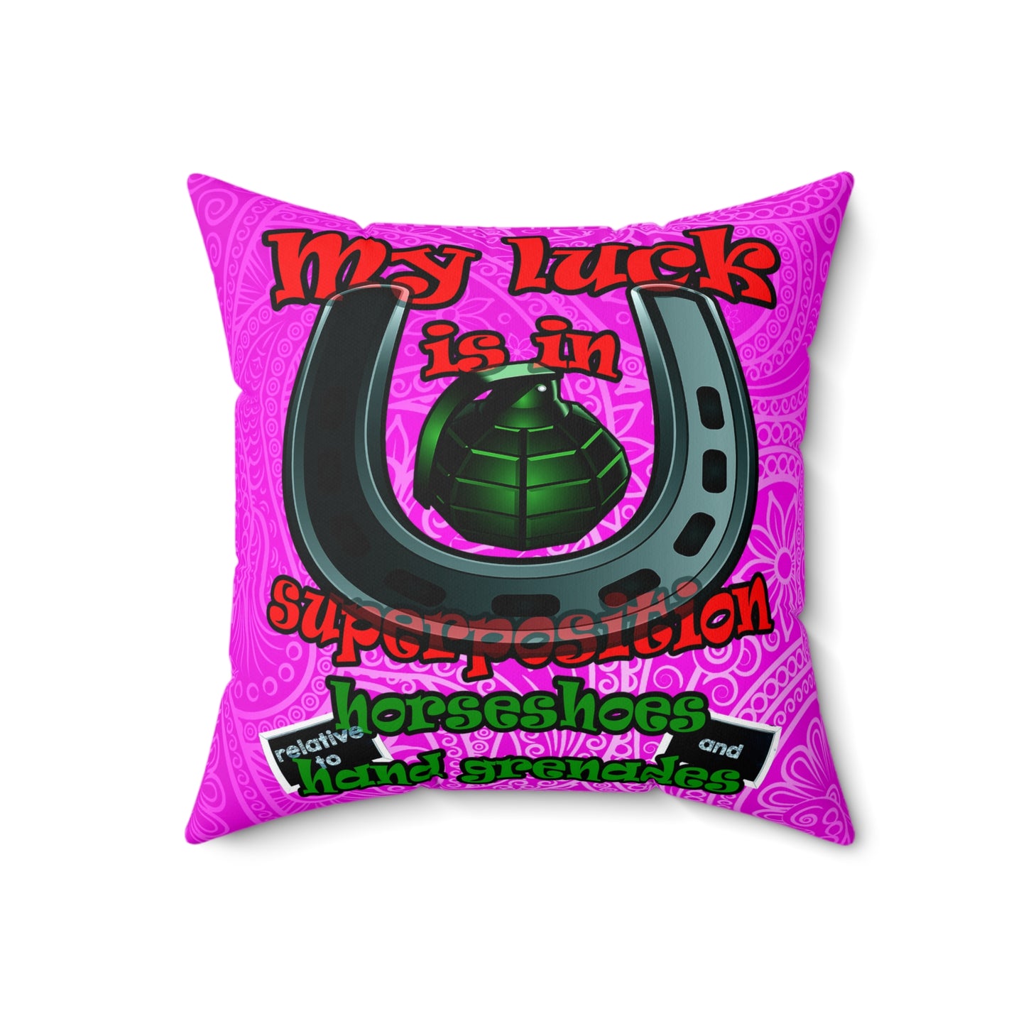 my luck - Spun Polyester Square Pillow - (pink swirl)
