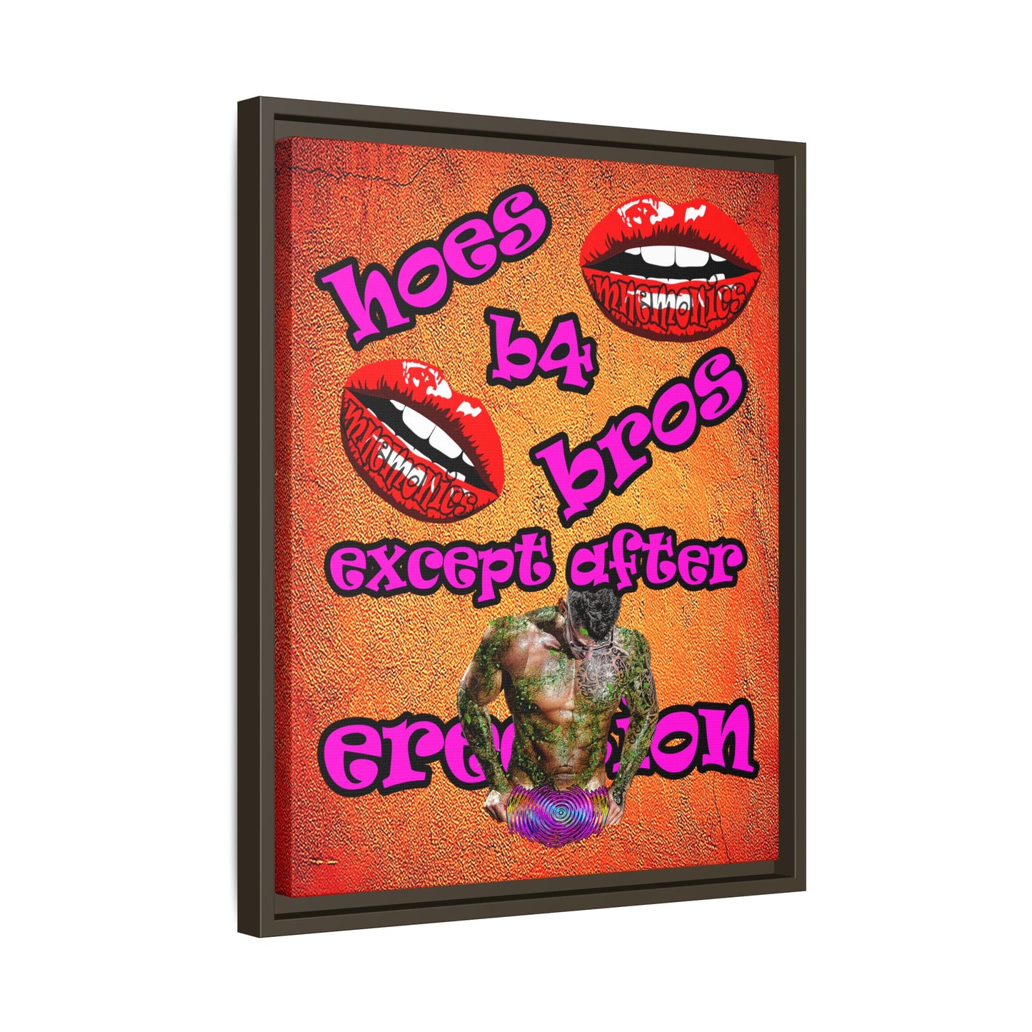 hoes b4 bros - framed canvas art (burnt orange)
