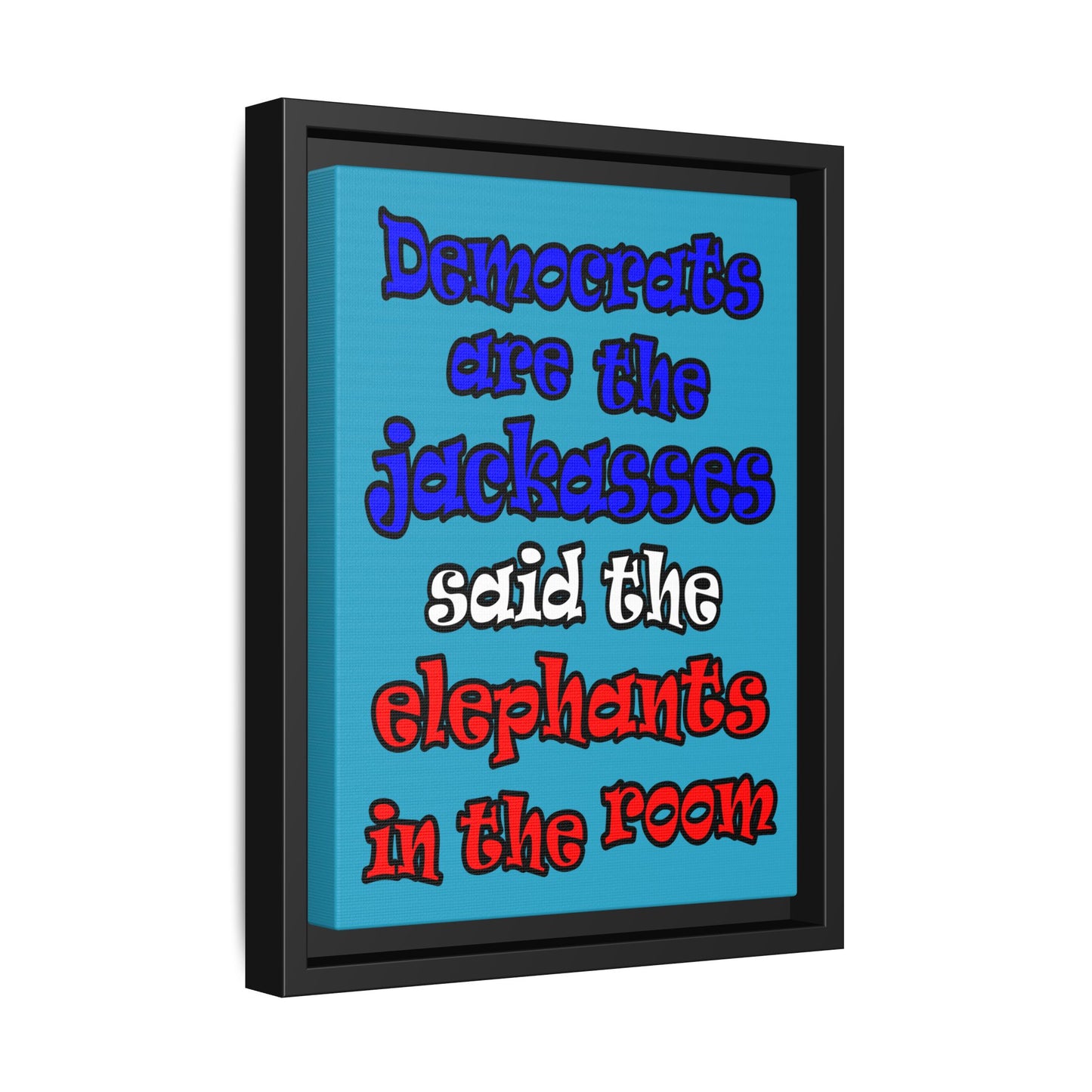 donkeys and elephants - framed canvas art (turquoise)