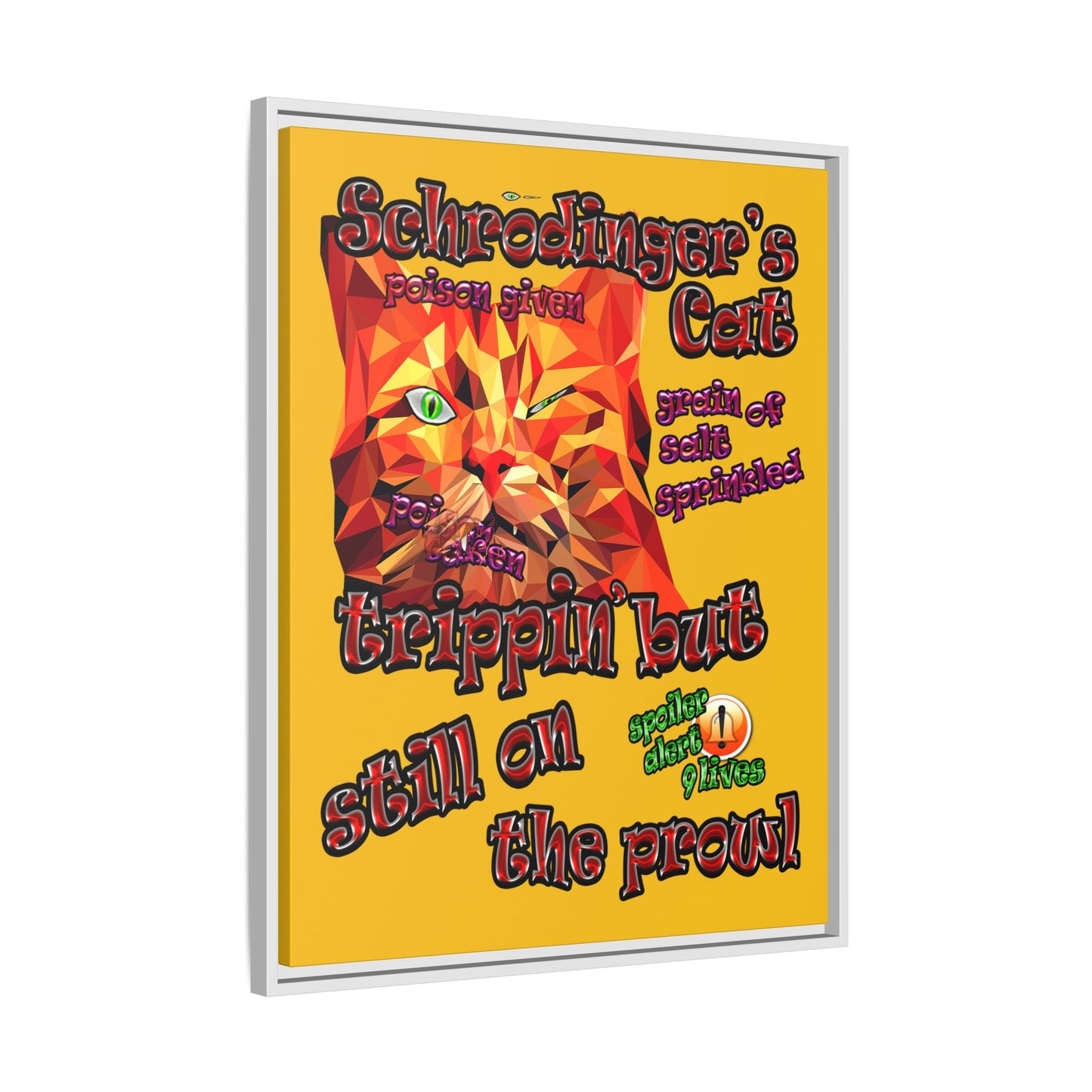 schrodinger's cat - framed canvas art (yellow)